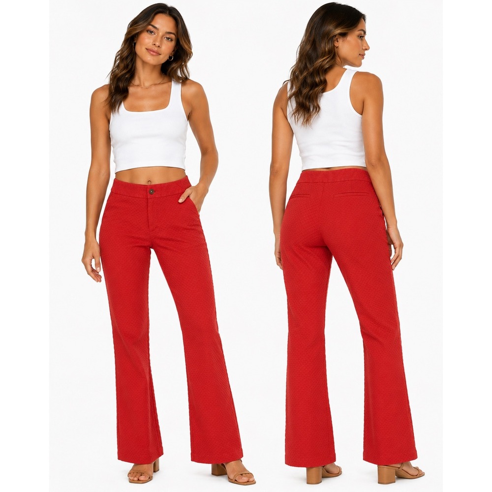 Banana Republic Pants Women 4 Red Textured Honeycomb Jacquard Sloan Fit Trousers